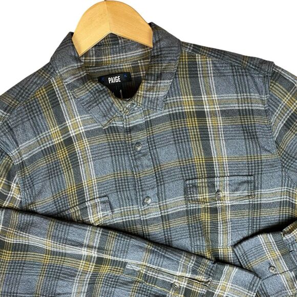 PAIGE Flannel Everett Shirt Midnight Orchard Plaid Long Sleeve Button Up Men's M - Picture 3 of 10